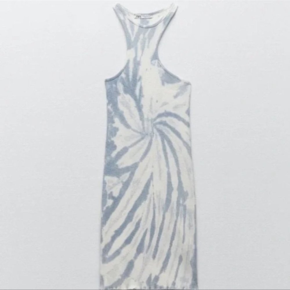 ZARA Light Blue Tie Dye Racerback Casual Sleeveless Tank Short dress size Medium